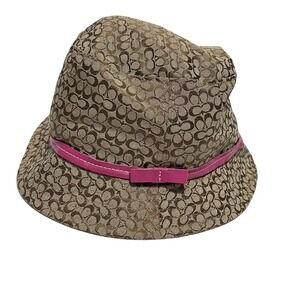Vtg Coach Women Kids Girls Signature Monogram Bucket Hat Pink Trim Logo‎ Sz S/M